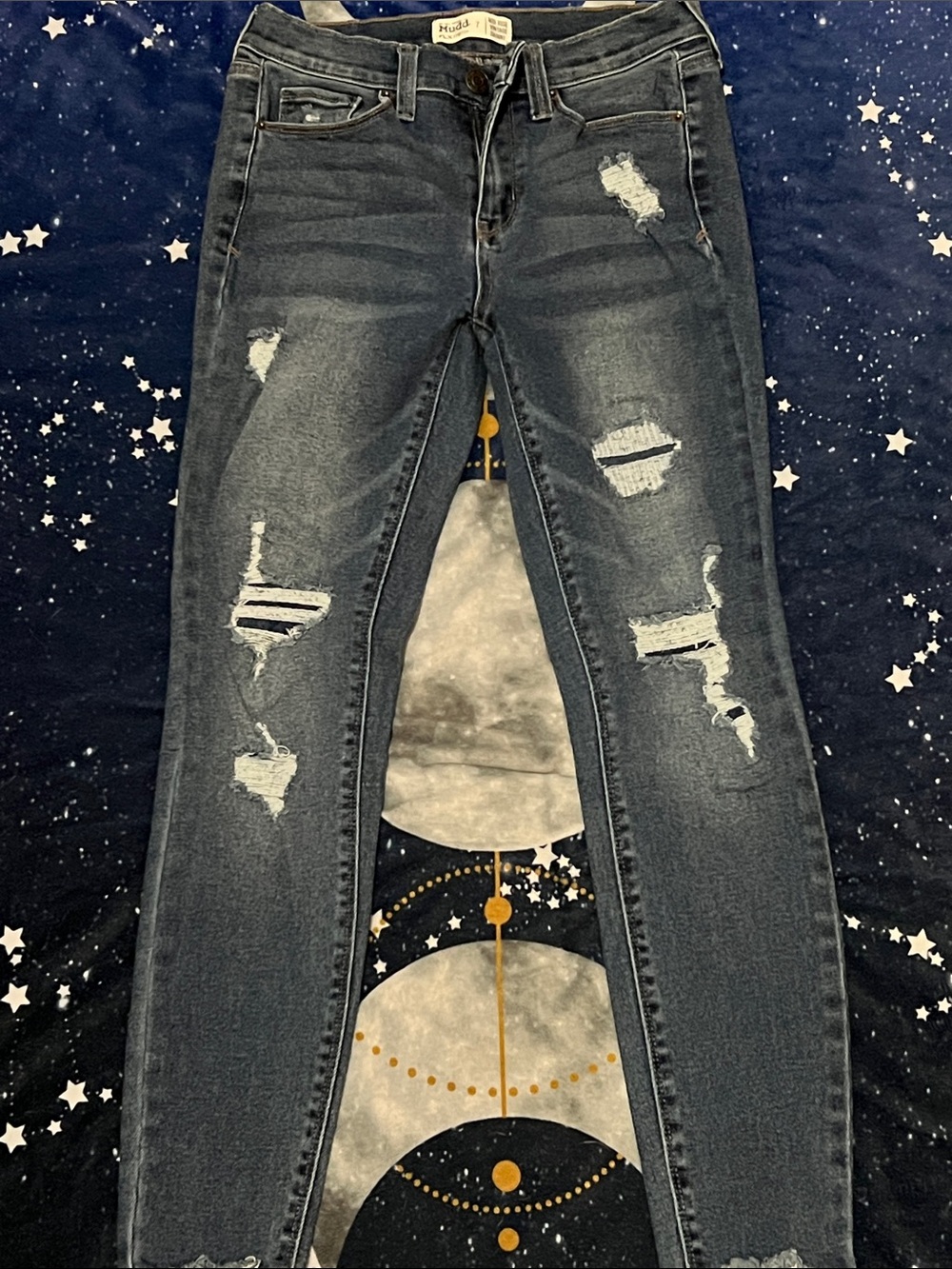 Mudd Jeans Women’s Distressed Skinny Jeans - Dark Blue Gray